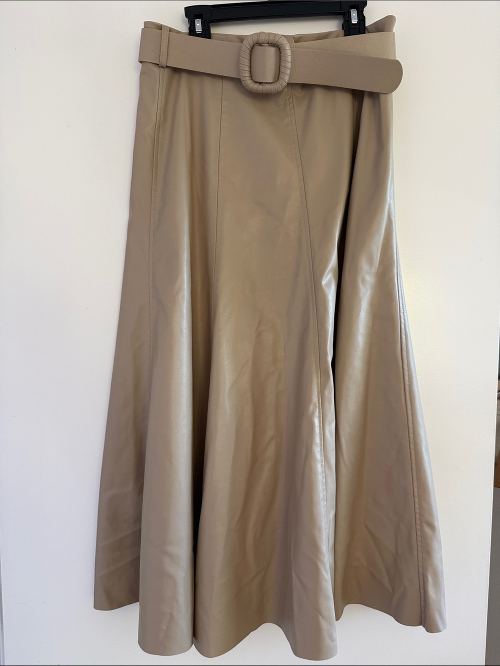 Zara Taupe Faux Leather Taupe A-Line Skirt with Belt